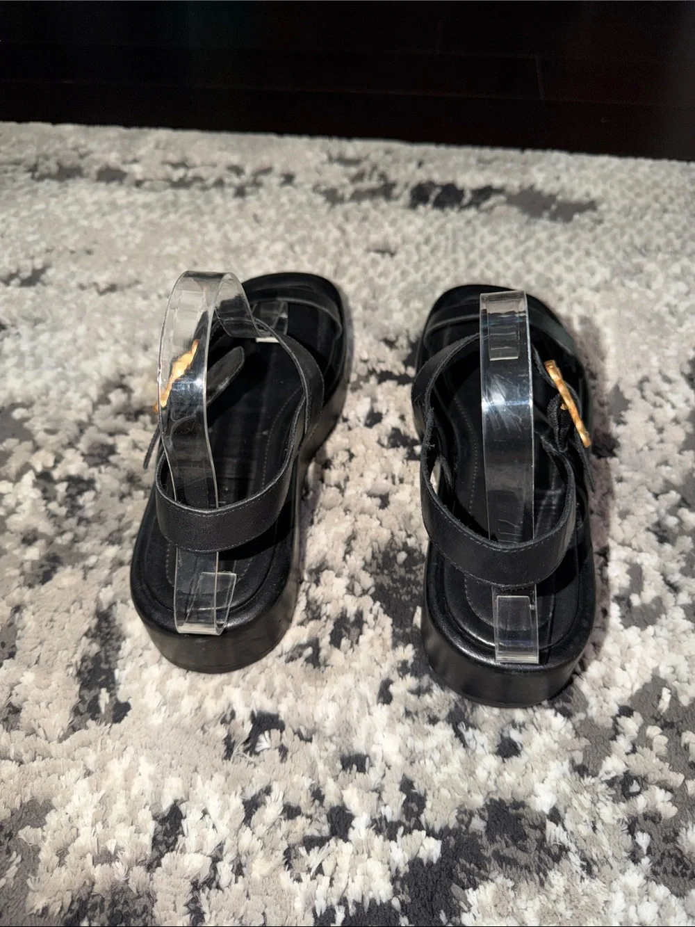 SCHUTZ Black Platform Buckle Strap Sandals